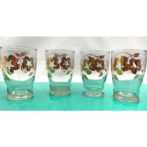 Vintage MCM glass tumblers, Dominion glass, gold flowers MCM glassware, set of 4
